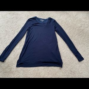 Vince Navy Blue Long Sleeve Tunic Style T Shirt Top Rayon Silk Trim size XXS